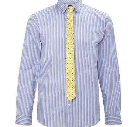 Bhs Blue with Yellow Highlight Stripe Slim Shirt,