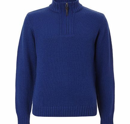 Blue Zip Neck Jumper, Blue BR53E01GBLU