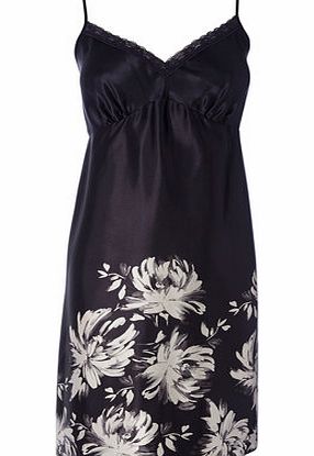 Bhs Border Print Short Strappy Chemise, navy multi