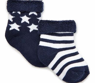 Bhs Boys 2 Pack Navy Baby Terry Sock, navy/white