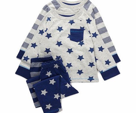 Boys 2 Pack Star  Stripe Pyjamas, blue 8881831483