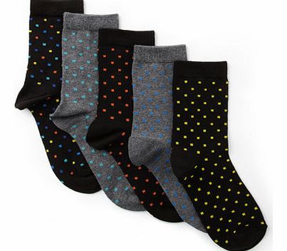 Boys 5 pack Black Square Dot Socks, black/multi