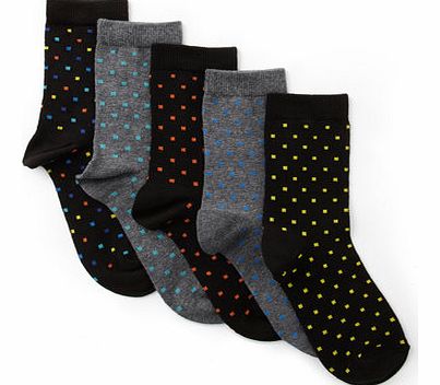 Boys 5 pack Black Square Dot Socks, black/multi