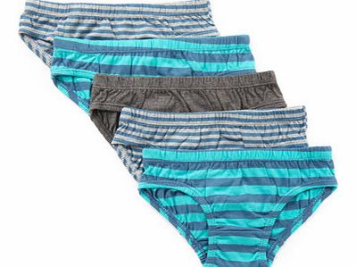 Boys 5 Pack Grey Marl Stripe Briefs, grey multi