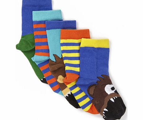 Bhs Boys 5 Pack Multi Animal Toe Socks, green