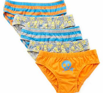 Boys 5 Pack Orange Skull Design Briefs, orange
