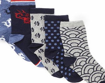 Bhs Boys 5 Pack Samurai Socks, blue multi 1401370214