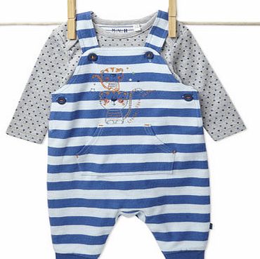 Bhs Boys Baby Boys Striped Dungarees Set, blue