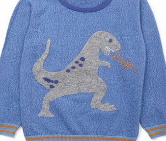 Bhs Boys Blue Dinosaur Knitted Crew Jumper, blue