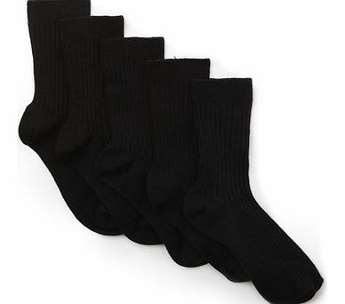 Boys Boys 5 Pack Black Ribbed Socks, black