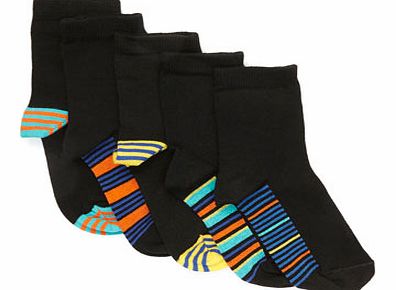 Bhs Boys Boys 5 Pack Black Stripe Sole Design Socks,