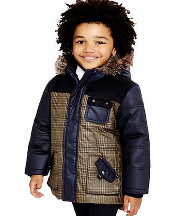 Bhs Boys Check Cord Padded Coat, navy 1620520249
