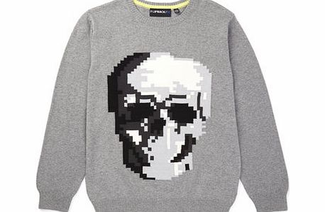 Bhs Boys Grey Marl Skull Knitted Jumper, grey marl