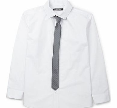 Boys Long Sleeve White Slim Fit Shirt & Tie Set,
