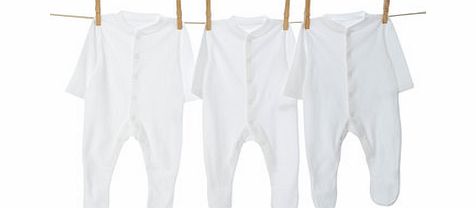 Bhs Boys Unisex White 3 Pack Sleepsuits, white