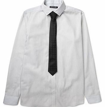 Boys White FIne Pinstripe Shirt & Tie Set, white