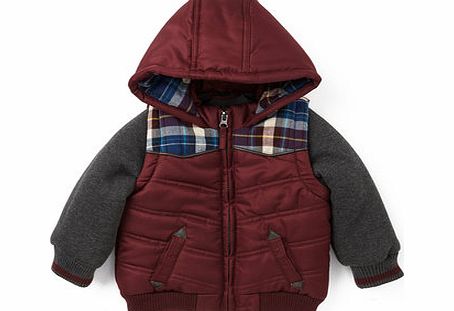 Boys Zip Sleeved Checked Coat, burgundy 1616790012