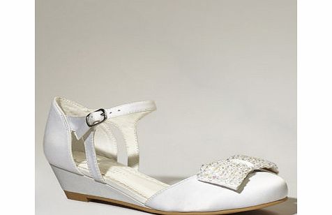 Bhs Bridesmaid Freya Beaded Bow Wedge Shoes, ivory