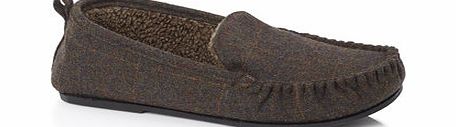 Brown Check Moccasin Slippers, Brown BR62F14FBRN