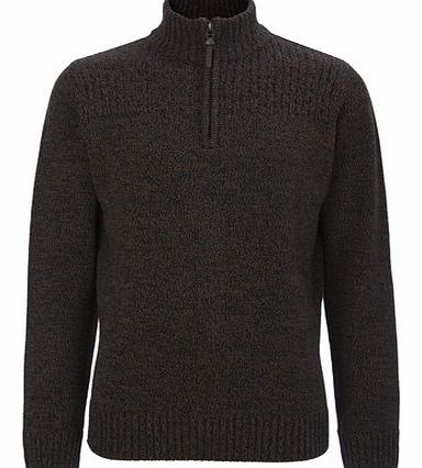 Bhs Brown Chunky Twist Zip Neck Jumper, Brown