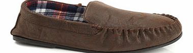 Brown Moccasin Slippers, Brown BR62F05DBRN