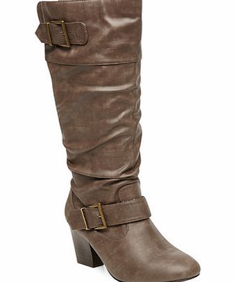Bhs Brown Slouch Stretch Zip Heeled Extra Wide Long