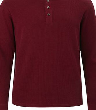 Bhs Burgundy Waffle Grandad Neckline Top, Red