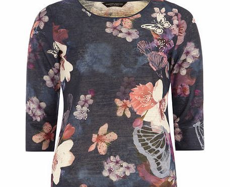 Bhs Butterfly Print Diamante Detail Knitted Jersey