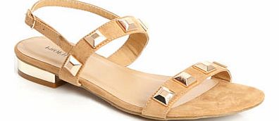 Bhs Camel Square Stud Detail Metal Block Heel
