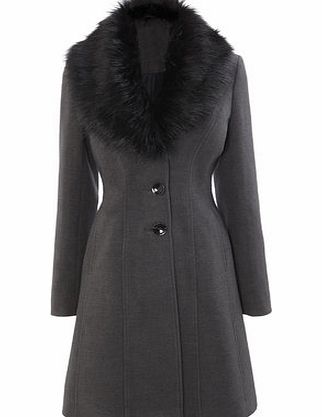 Bhs Charcoal Fit and Flare Fur Coat, charcoal