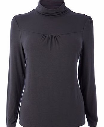 Bhs Charcoal Roll Neck With Yoke Detail, grey marl