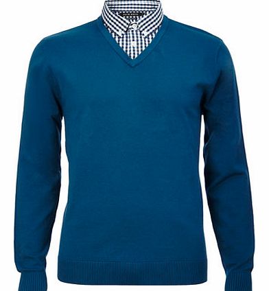 Bhs Check Mock Shirt Jumper, Blue BR53M01EGRN