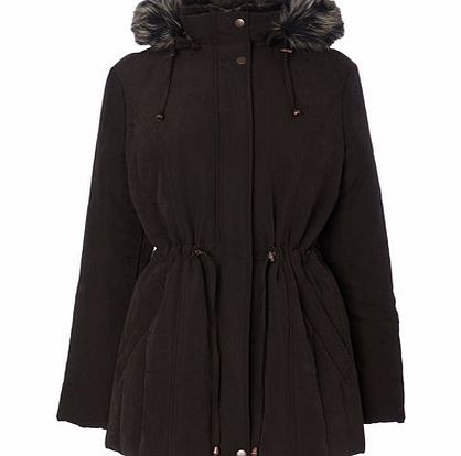 Bhs Chocolate Padded Coat With Faux Fur Hood,
