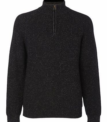 Bhs Chunky Cotton Zip Neck Jumper, Black BR53B08FBLK