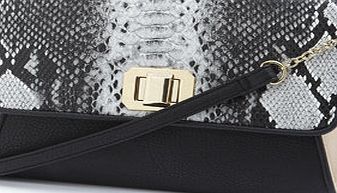 Bhs Colourblock Snake Print Clutch, black/multi