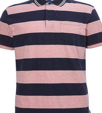 Bhs Coral Block Stripe Jersey Polo Shirt, CORAL