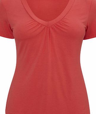 Bhs Coral Gathered V Neck Top, coral 18930463641