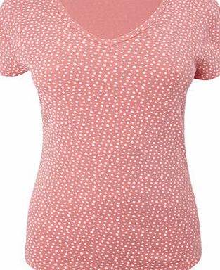 Bhs Coral Short Sleeve Spot Print V Neck, coral