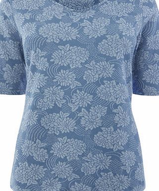 Bhs Cornflower Blue 1/2 Sleeve Floral Jacquard Top,