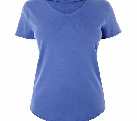 Bhs Cornflower Short Sleeve V Neck Top, cornflower