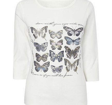 Bhs Cream 3/4 Butterfly Front Print, cream 2424280005