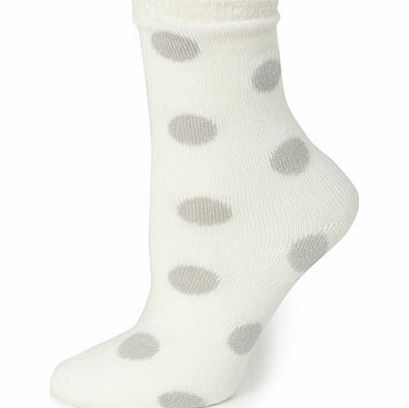 Bhs Cream and Grey Spot Snuggle Socks, grey/white