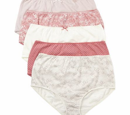 Bhs Cream and Pink Lace Print 5 Pack Full Briefs,