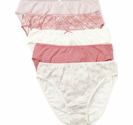 Bhs Cream and Pink Lace Print 5 Pack High Leg