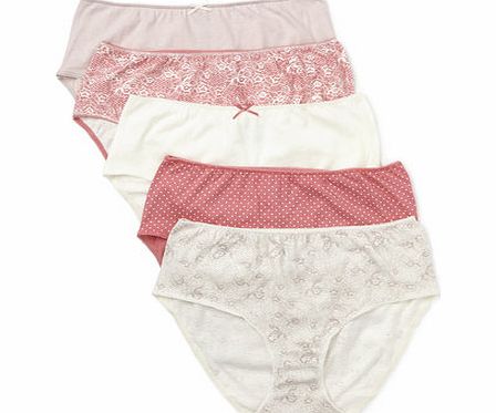 Bhs Cream and Pink Lace Print 5 Pack Midi Briefs,