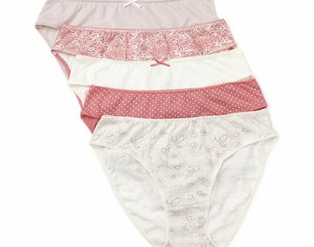 Bhs Cream and Pink Lace Print 5 Pack Mini Briefs,