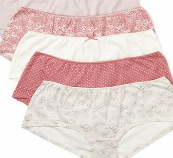 Bhs Cream and Pink Lace Print 5 Pack Short Briefs,