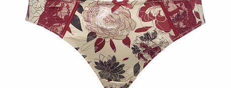 Bhs Cream and Red Floral Print Satin Knicker, floral