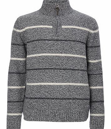 Bhs Cream Chunky Strip Zip Neck Jumper, Cream