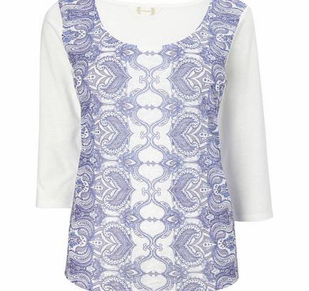 Bhs Cream/Lilac 3/4 Sleeve Mirror Print Top, cream